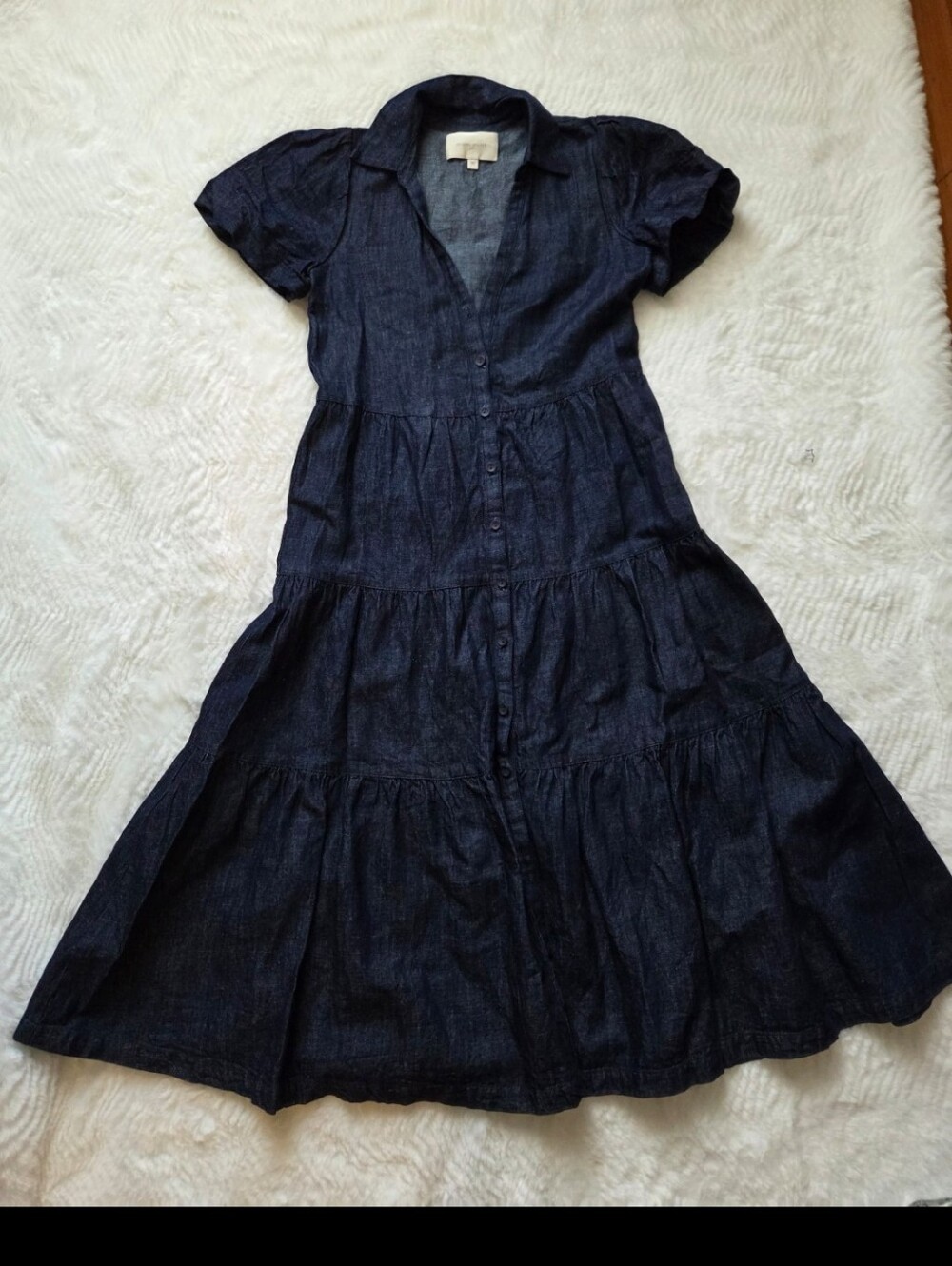 Brochu Walker Indigo Tiered Button-Down Midi Dress Missing Botton - Picture 10 of 11